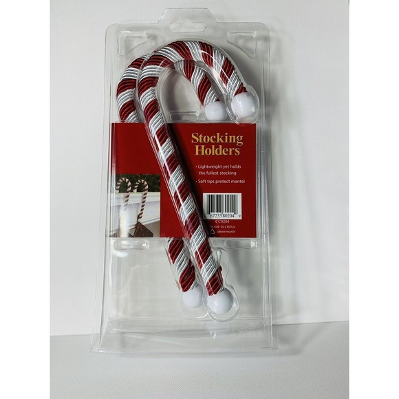 Candy Cane Christmas Stocking Holders Satin Cord Wrap 2 pk Red White Haute Decor - Picture 15 of 16